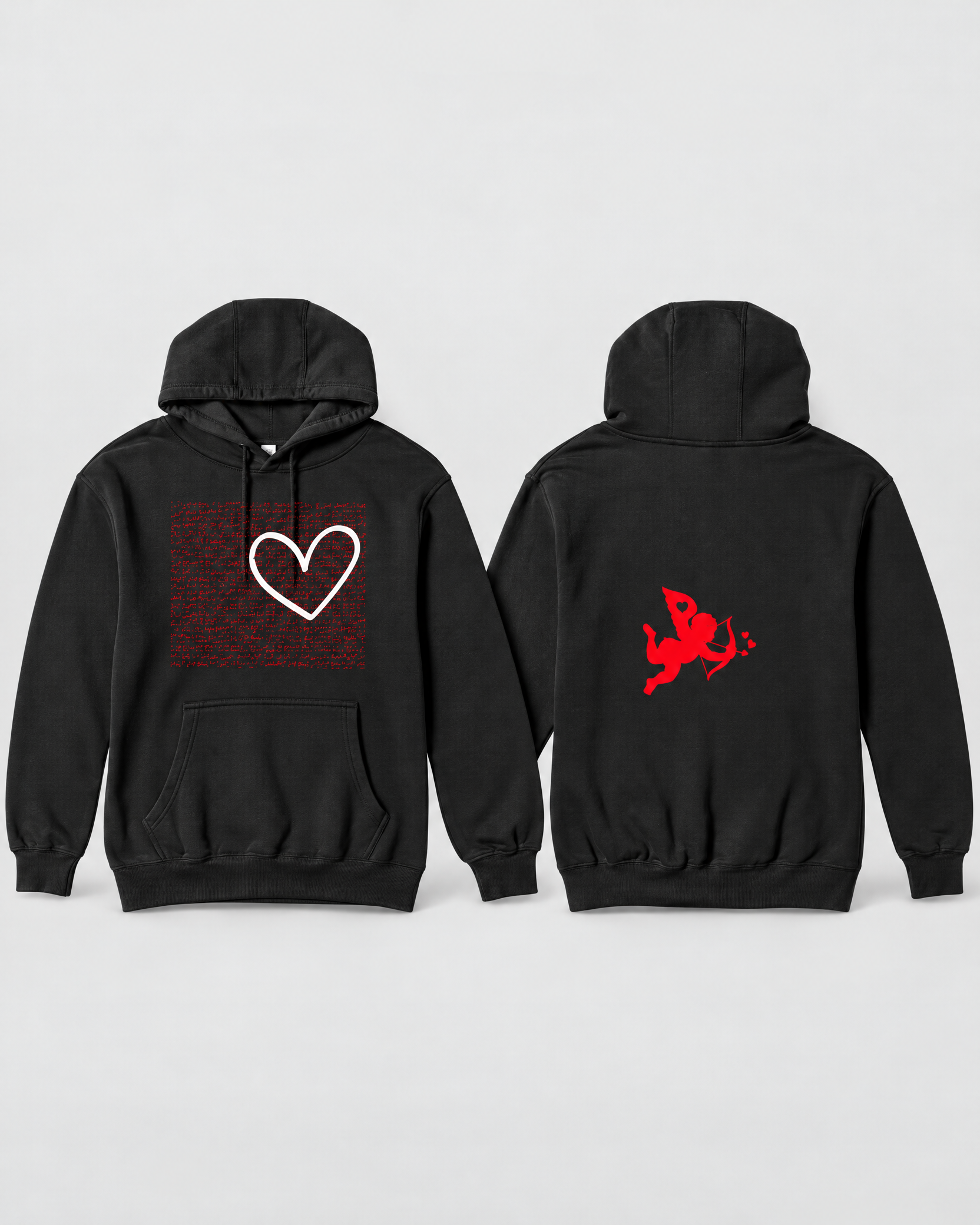 Love in Motion hoodie shown from front and back